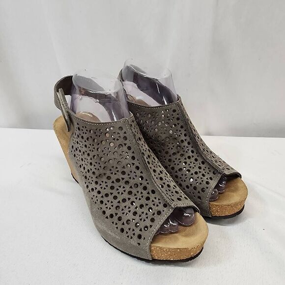 A.Giannetti Cork Wedge Sandals Womens Size 9 Gray Leather Geometric Perforated - Picture 1 of 10